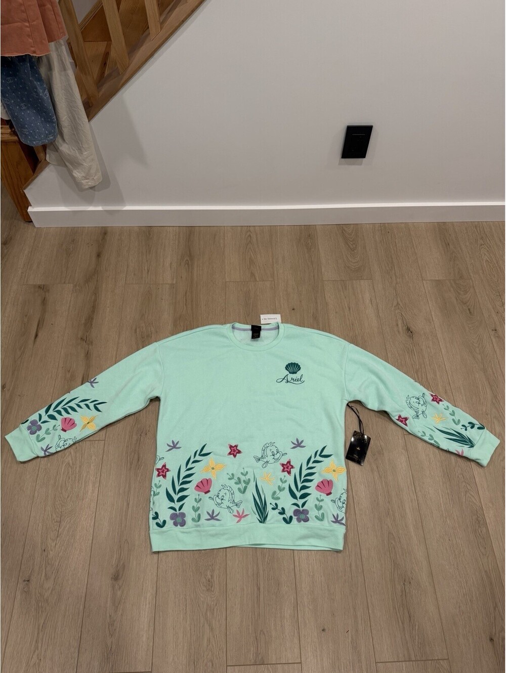 Disney Princess Ariel Founder Little Mermaid  Embroidered Floral Sweaters Women
